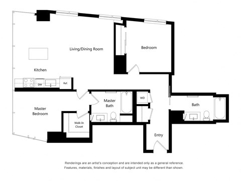 Floor plan for 2 beds, 2 baths, 1095 sqft